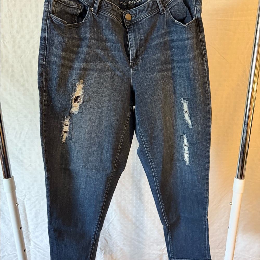 Lane Bryant Women's Low Rise Boyfriend Dark Blue Distressed Cropped Jeans